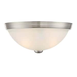 11 in. W x 4.5 in. H 2-Light Satin Nickel Flush Mount Ceiling Light with White Etched Glass Diffuser