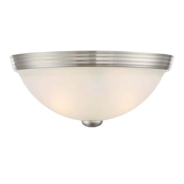Savoy House 11 in. W x 4.5 in. H 2-Light Satin Nickel Flush Mount Ceiling Light with White Etched Glass Diffuser