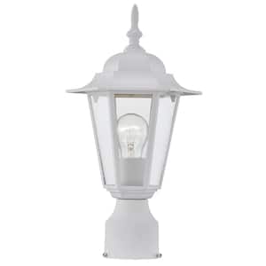 1-Light Textured White Outdoor Post Light with Clear Glass