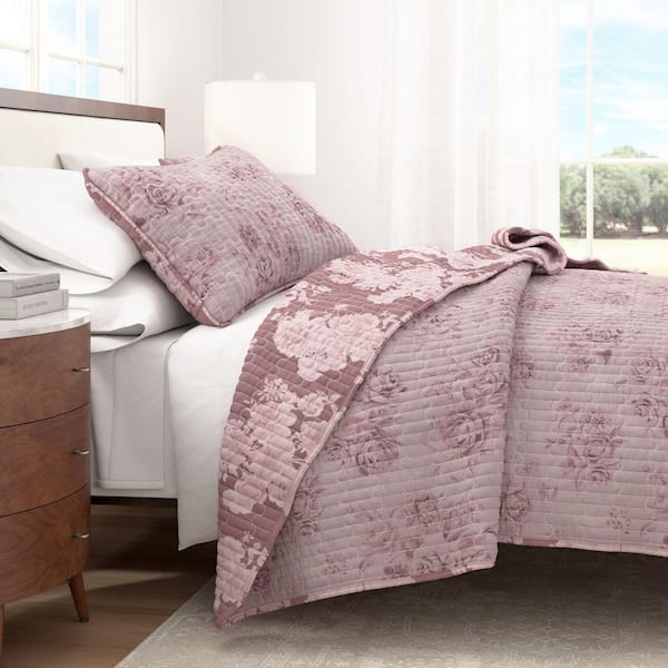 FRESHFOLDS Pink Subtle Floral Printed 2-Piece Twin / Twin XL Cotton Quilt Bedding Set