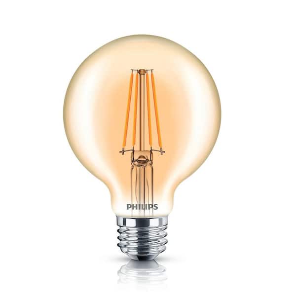 Philips 40-Watt Equivalent G25 Dimmable Vintage Glass Edison LED Globe Light Amber Warm White (2200K) (1-Pack) 470419 - The Home Depot