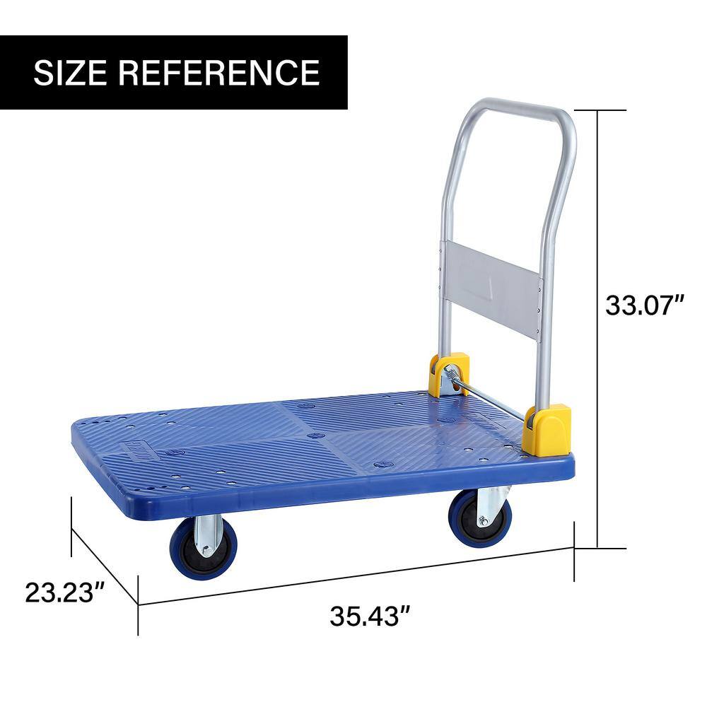 Platform Truck with 880lb Weight Capacity and 360 Degree Swivel Wheels, Foldable Push Hand Cart for Loading and Storage, Blue