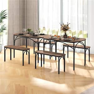 3-Piece Rectangular Brown Wood Top Dining Room Set Seats 4