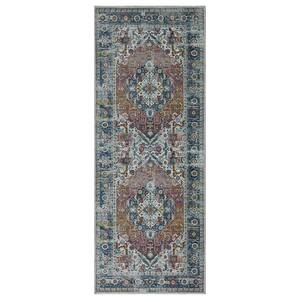 Non Shedding Washable Wrinkle-free Flatweave Medallion 2x5 Indoor Living Room Runner Rug, 20 in. x 59 in.,Rust Red/Navy