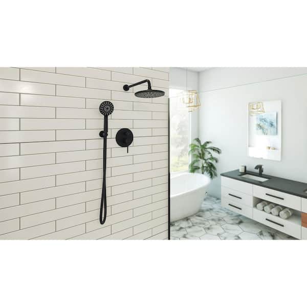 Aquata 7 in. x 19-1/2 in. Rain Fall Shower Faucet Set with Handshower in Black