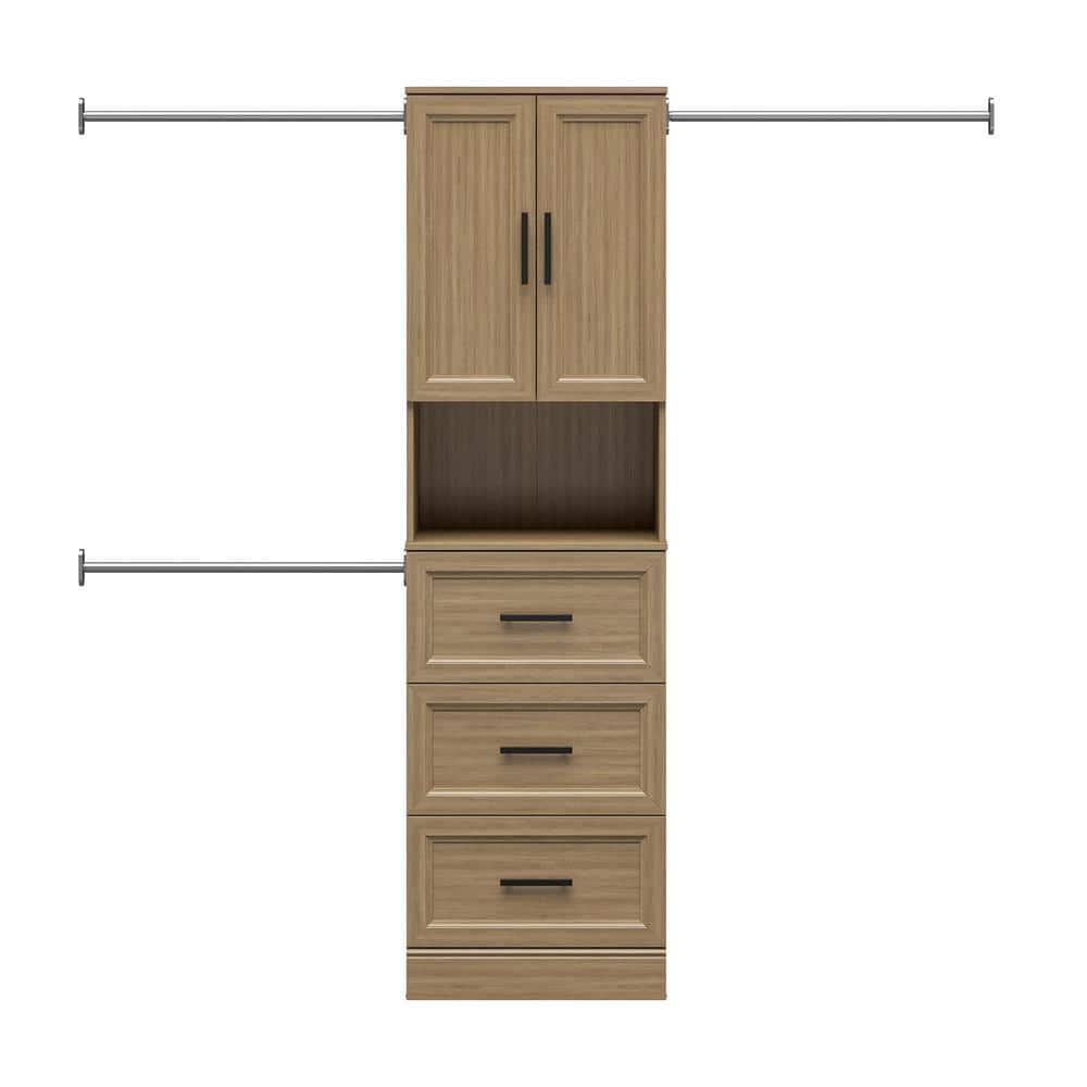 Reynolds 25 in. W x 83.25 in. H Monterey Oak Laminate Board Traditional Closet System Tower w/ 2-Doors and 3-Drawers