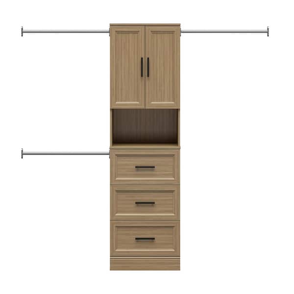 Reynolds 25 in. W x 83.25 in. H Monterey Oak Laminate Board Traditional Closet System Tower w/ 2-Doors and 3-Drawers