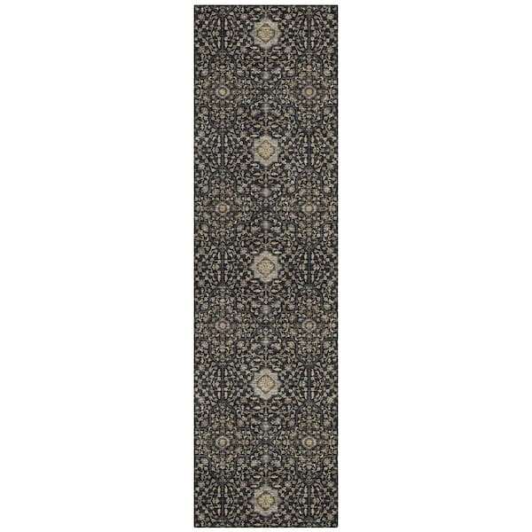 Chantille Machine Washable Indoor/Outdoor Abstract ACN2409 Black 2 ft. x 7 ft. Runner Rug