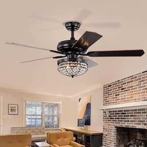 52 in. indoor Matte Black Crystal Ceiling Fan with Remote Control and Reversible Motor
