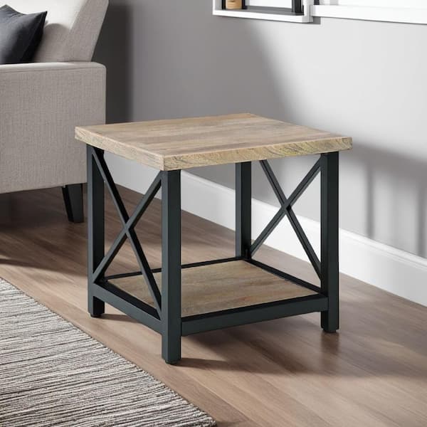 Benjara Sten 22 in. Brown and Black Rectangle Wooden End Table