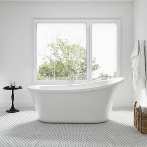 Rachel 70 in. Acrylic Freestanding Flatbottom Bathtub in White with Overflow, Drain and Freestanding Faucet in Chrome
