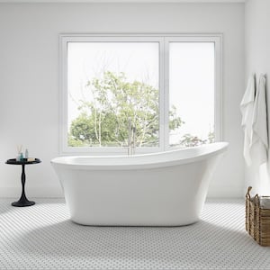Skylar 70 in. Acrylic Freestanding Flatbottom Bathtub in White with Overflow, Drain and Freestanding Faucet in Chrome