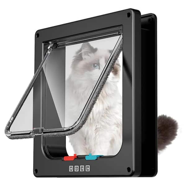 FAWEY TRED INC 6.1 in. W x 6.3 in. H Cat Door Interior Pet Door for Cat Exterior Door 4 Modes Locking, Black