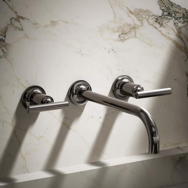 Purist Widespread Double Handle 1.2 GPM Wall Mount Faucet Bathroom Sink Trim in Vibrant Titanium
