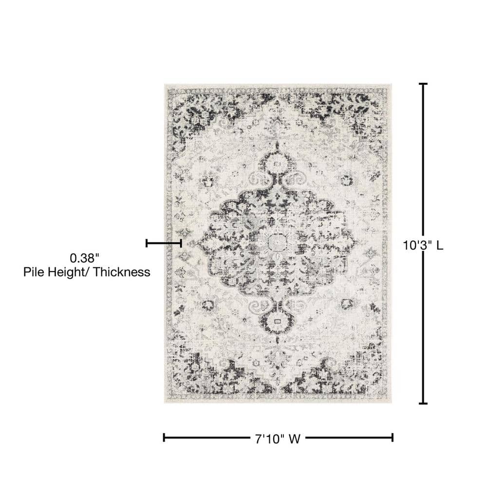Gray Rectangular Synthetic Medallion Area Rug, 7'10" x 10'2"