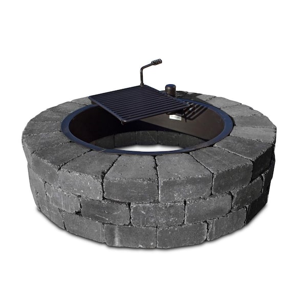 Necessories Grand 48 in. W x 12 in. H Round Concrete Wood Burning Fire Pit Kit with Cooking Grate in Onyx