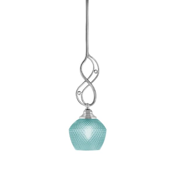Unbranded Revell 100-Watt 1-Light Chrome Stem Mini Pendant Light with Turquoise Textured Glass Shade and Light Bulb Not Included