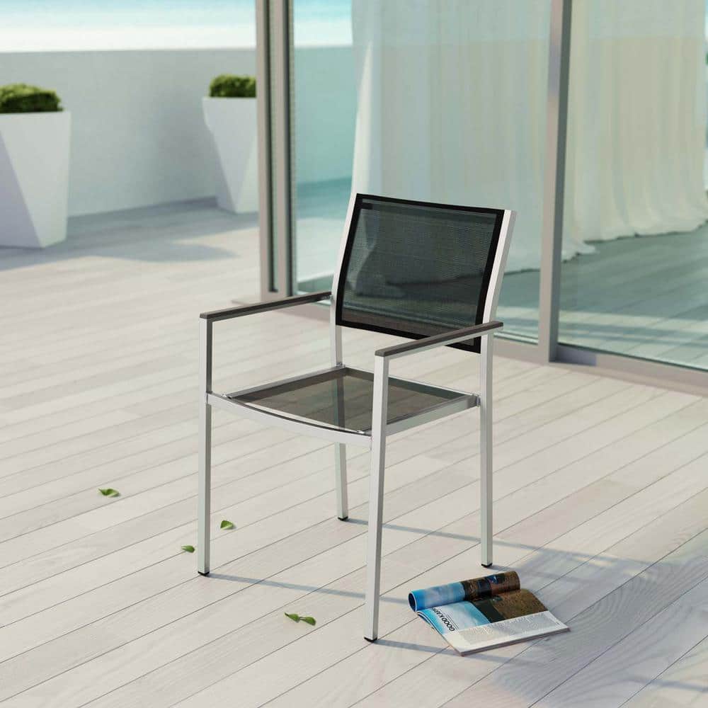 Silver Black Aluminum Mesh Outdoor Dining Chair