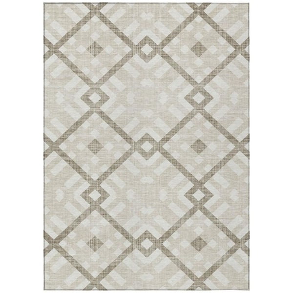 HomeRoots Beige, Tan, Ivory 5 ft. x 8 ft. Woven Geometric Polyester Rectangle Indoor / Outdoor Area Rug