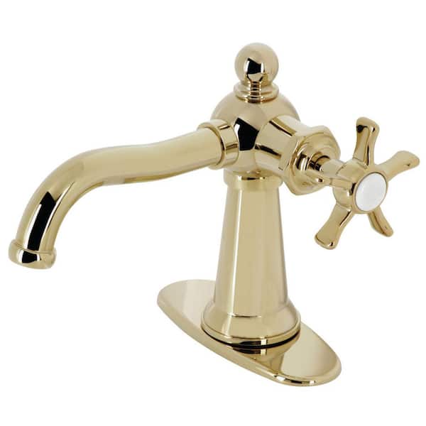 Kingston Brass Hamilton Single-Handle Single Hole Bathroom Faucet with Push Pop-Up and Deck Plate in Polished Brass