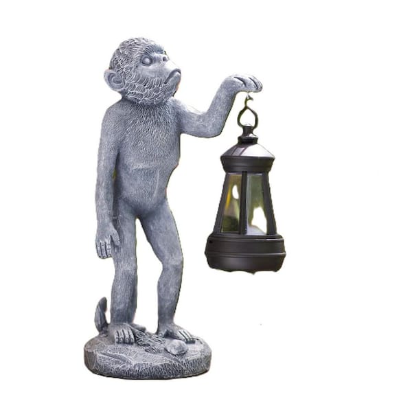 Phewnyzo 4.8 in. x 4.61 in. x 10.35 in. Monkey Statue Decor with Solar Powered Led Lights