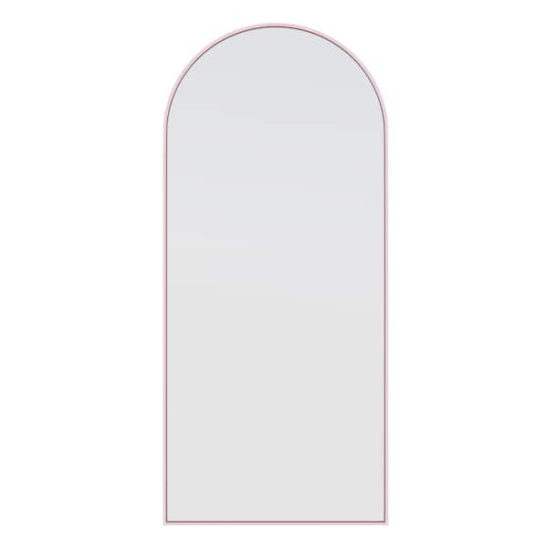Glass Warehouse 30 in. x 67 in. Arch Leaner Dressing Stainless Steel Framed Wall Mirror in Pink