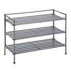 18.5 in. H 9-Pair 3-Tier Ash Gray Resin Slat Iron Frame Stackable Shoe Rack