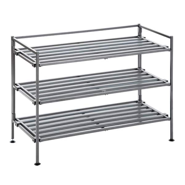 Seville Classics 18.5 in. H 9-Pair 3-Tier Ash Gray Resin Slat Iron ...