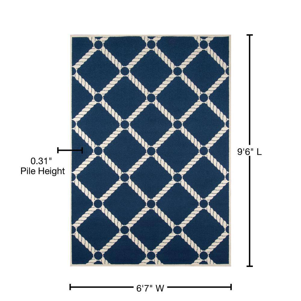 Navy Blue Rectangular Synthetic Indoor Outdoor Rug 6'7" x 9'6"