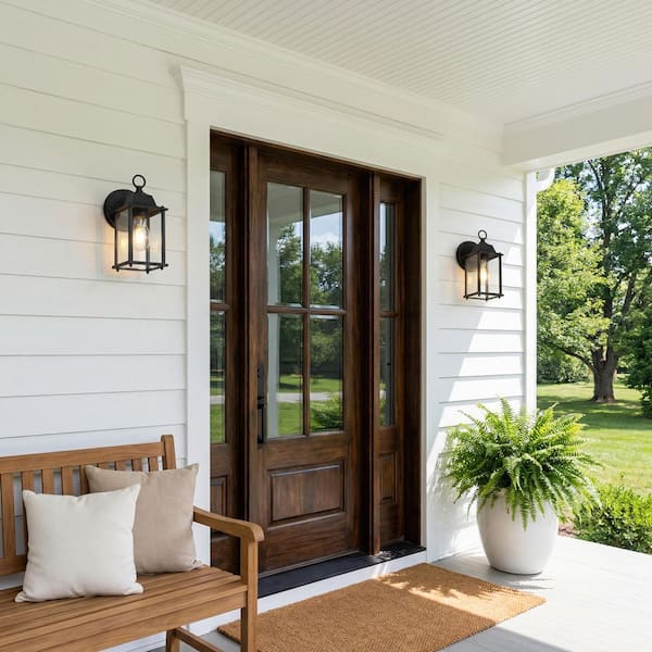 Classic Black 1-Light 9 in. Outdoor Sconce with Clear Glass Shade, Hardwired Modern Porch Wall Sconce, No Bulb Included