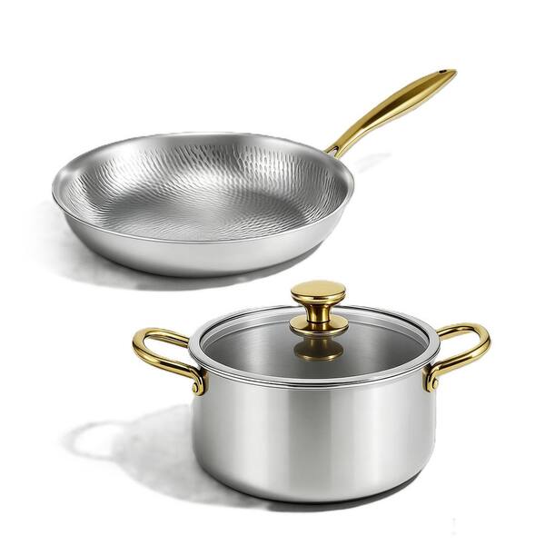 2-Piece Titanium Cookware Set, 11 in. & 9.45 in. Pots and Pans with Lids, Oven, Induction, Cook Tops & Dishwasher Safe