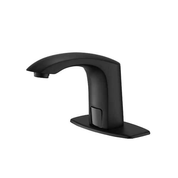 Unbranded Automatic Sensor Touchless Single Hole Bathroom Sink Faucet With Deck Plate in Matte Black