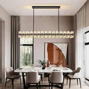 60-Light Black Rectangular Chandelier, 54" Modern K9 Crystal Chandelier for Dining Room, Living Room, Foyer