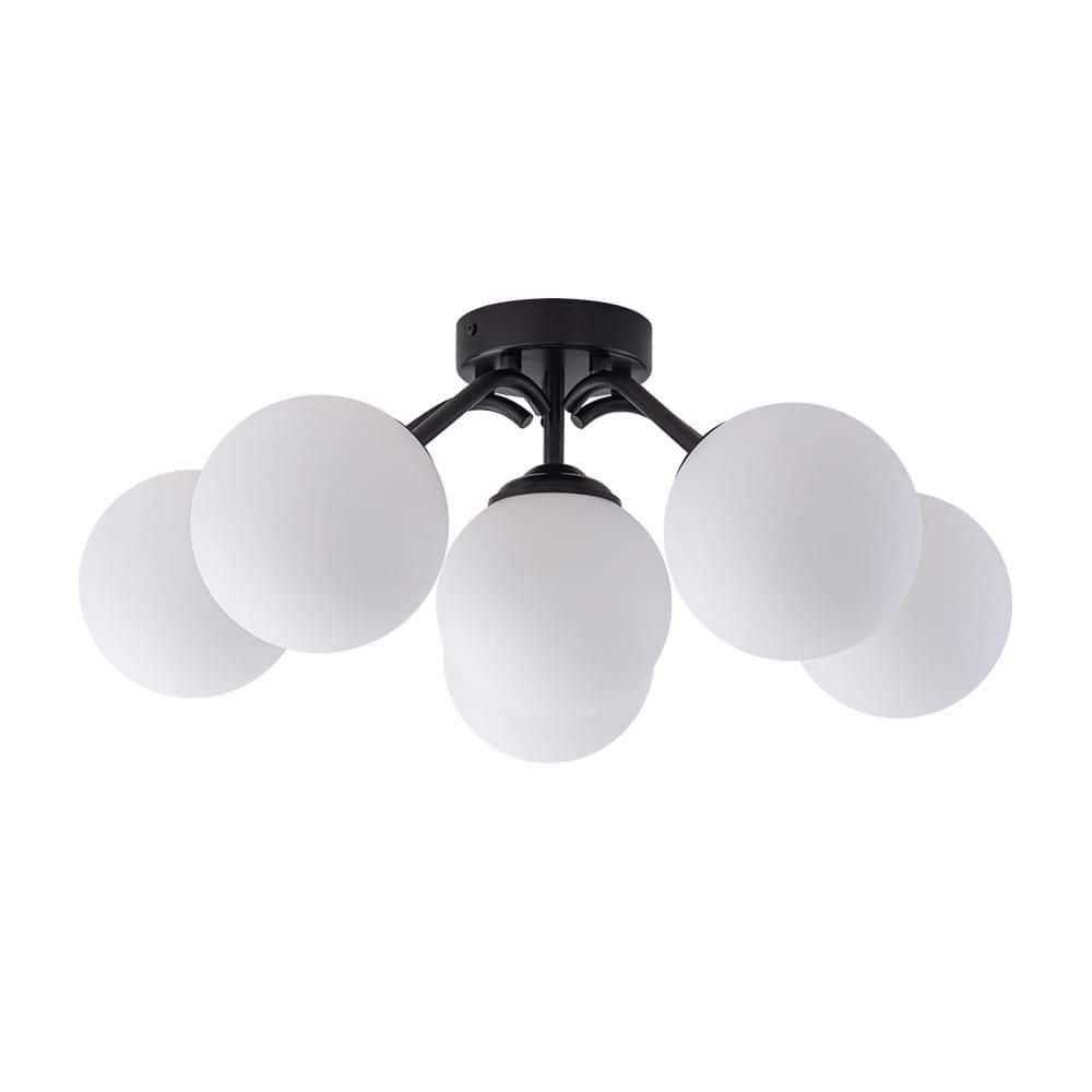 Ceder 6-Light 21.7 in. W Globe Sputnik Matte Black Semi-Flush Mount with Opal Glass Globe for Nursery price history on PriceWatchPro
