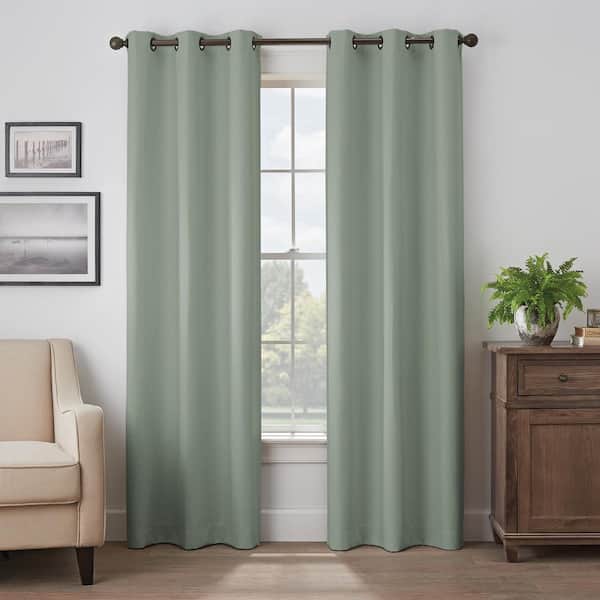 Eclipse Martina Absolute Zero 40 in. W x 84 in. L Grommeted Blackout Window Curtain in Eucalyptus