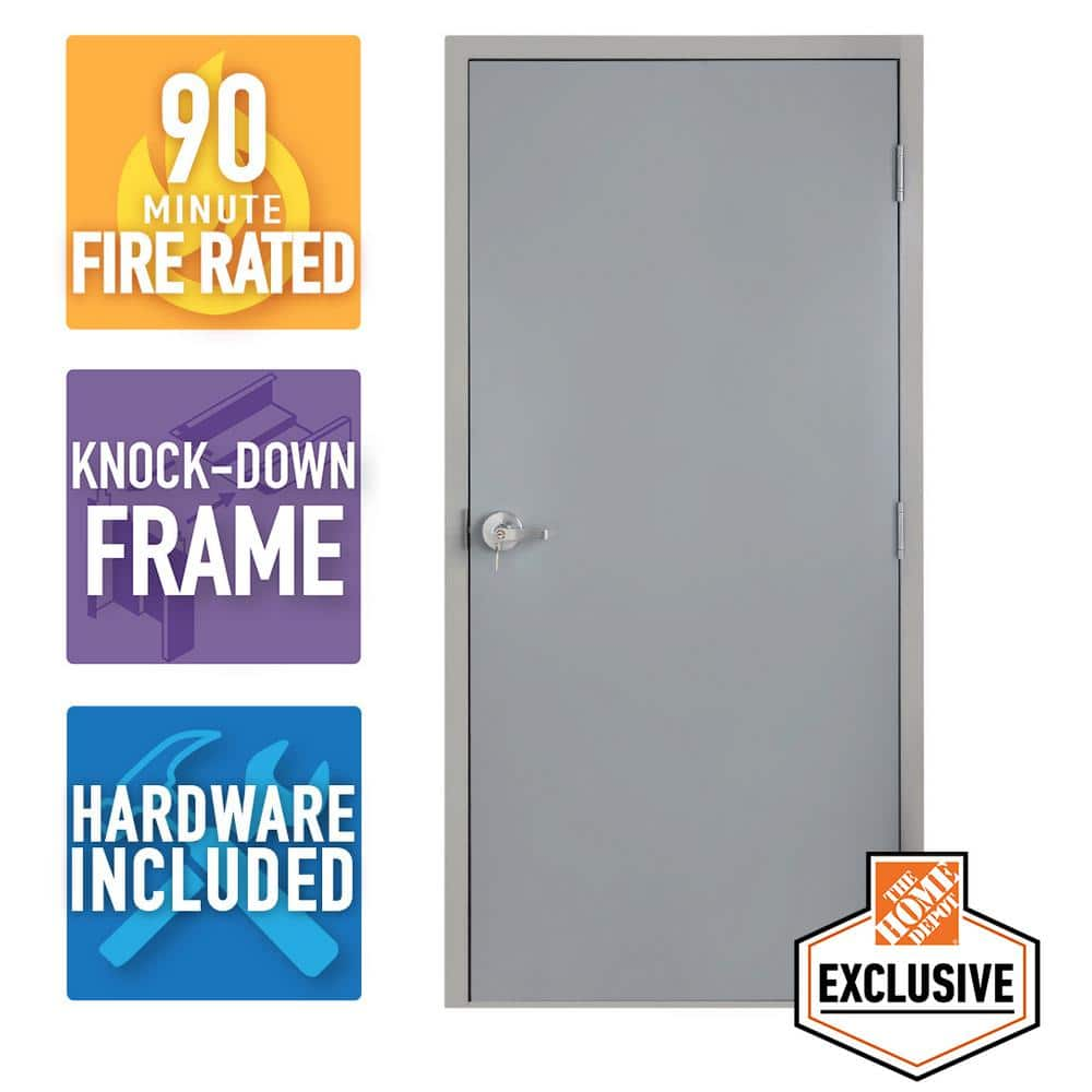 Armor Door 36 in. x 80 in. Gray Left-Hand Outswing Flush Steel Commercial  Door with Knock Down Frame and Hardware VSDFPKD3680EL - The Home Depot