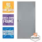 36 in. x 80 in. Left-Hand Galvanneal Steel Mill Primed Commercial Door Kit with 90 Minute Fire Rating & Knock Down Frame