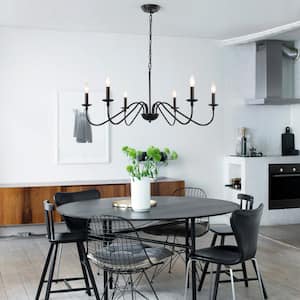 6-Light Black Rustic Candle Chandelier for Kitchen Island with no bulbs included