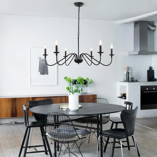6-Light Black Rustic Candle Chandelier for Kitchen Island with no bulbs included