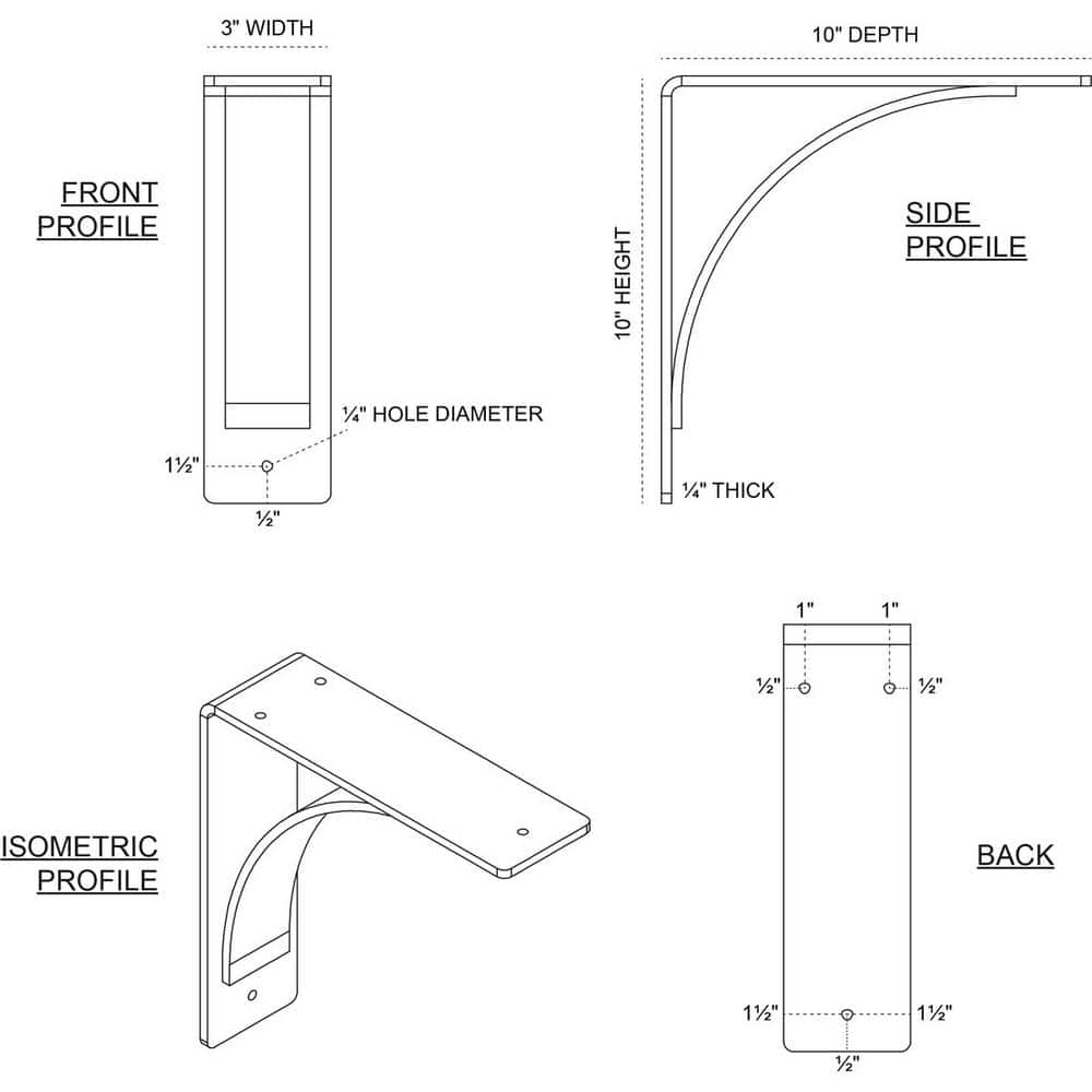 10" Black Powder Coated Steel Shelf Bracket