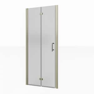 34 in. W x 72 in. H Bi-Fold Semi-Frameless Shower Doors in Brushed Nickel with Clear Glass