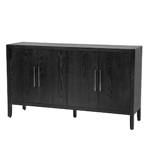 60 in. W x 15.7 in. D x 34.6 in. H Black Linen Cabinet with 2 Adjustable Shelves and 4 Doors