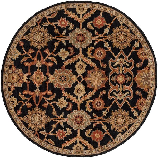 Livabliss Middleton Victoria Black 6 ft. x 6 ft. Round Indoor Area Rug