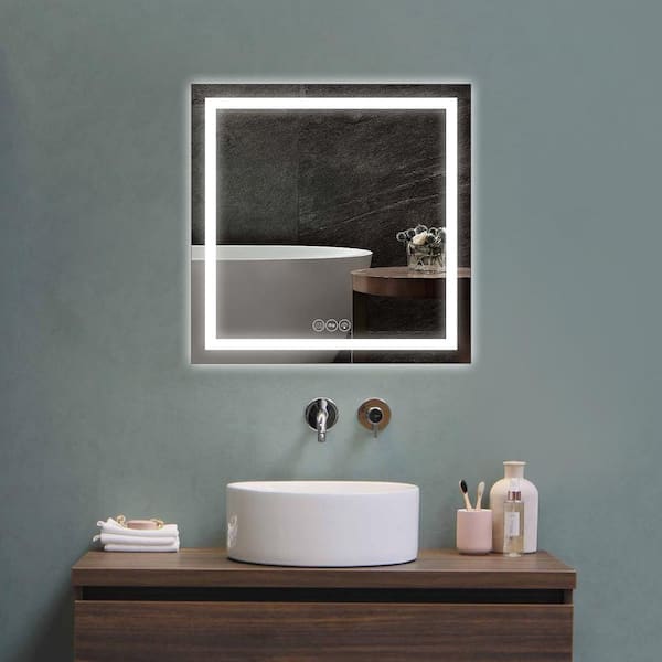 INSTER Luminous 36 in. W x 24 in. H Rectangular Frameless LED Mirror Dimmable Defog Wall-Mounted Bathroom Vanity Mirror, Silver