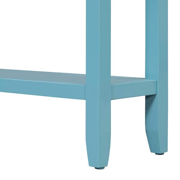 Polibi 60 in. Turquoise Green Rectangle Wood Console Table with 2 Different Size Drawers and Bottom Shelf for Storage