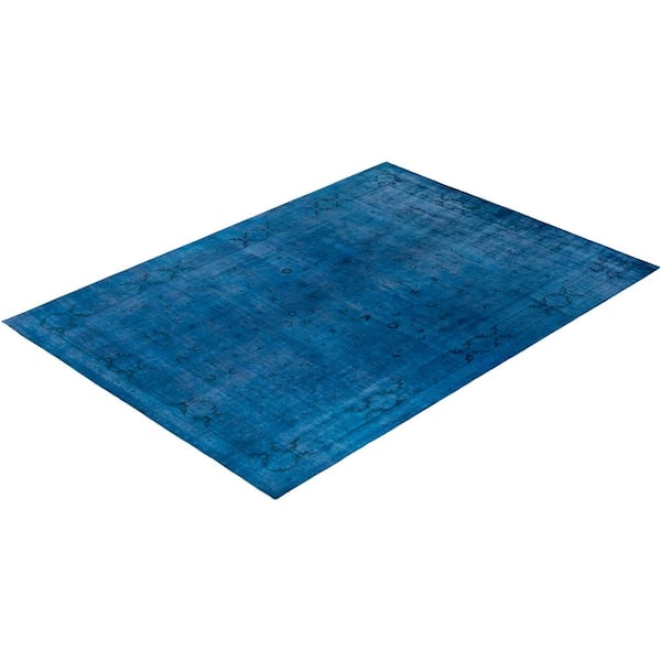 Fine Vibrance Blue 9 ft. x 12 ft. Solid Wool Indoor Area Rug