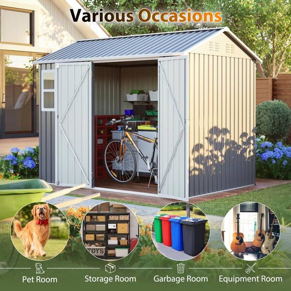 8ftx6ft Large Steel Lockable Dark Gray Outdoor Tool Storage Shed