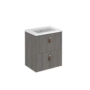 Little 20 in. W x 14 in. D x 22 in. H Bath Vanity in Grey Elm with White Vanity Top with White Basin