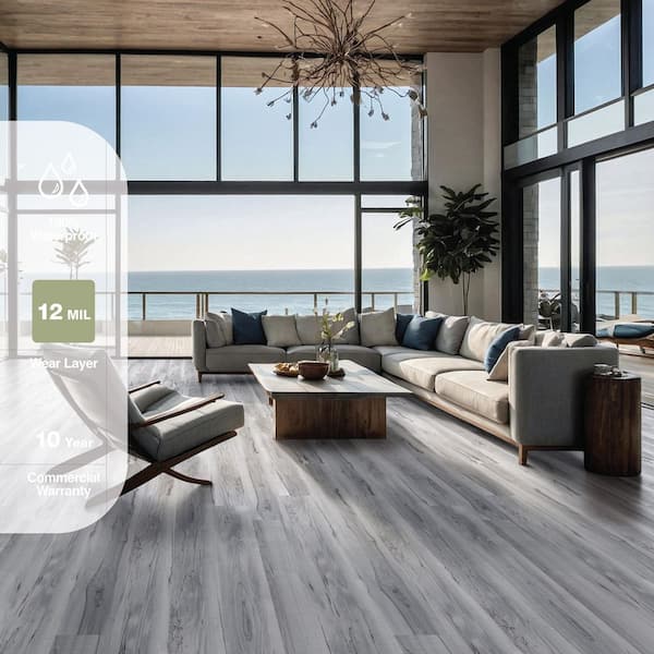 Harbor View 12 MIL x 7 in. x 48 in. Light Gray Wood Look Click Lock Waterproof Vinyl Flooring (23.77 sq. ft./Case)
