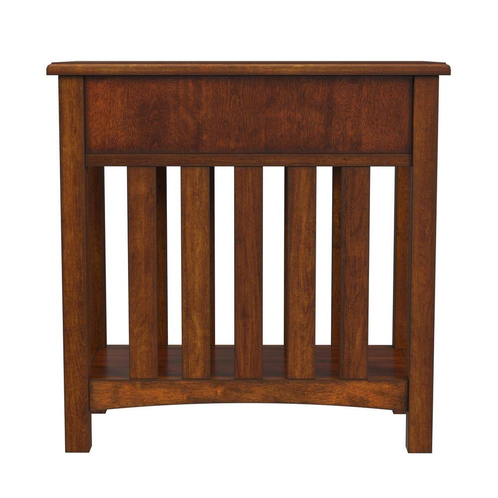 Cherry Wood and Metal Rectangular Chairside Table with Storage